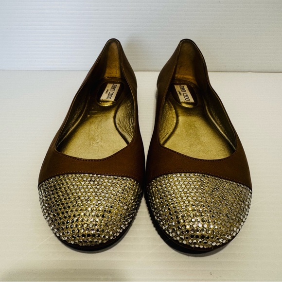 Jimmy Choo Nude Leather Crystal Toe Ballet Flats Size 40 - Picture 8 of 14
